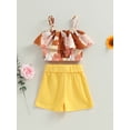 thumbnail image 3 of Summer Toddler Baby Girl Clothes Off Shoulder Ruffle Sling Crop Tops Short Pants 2Pcs Outfits, 3 of 7