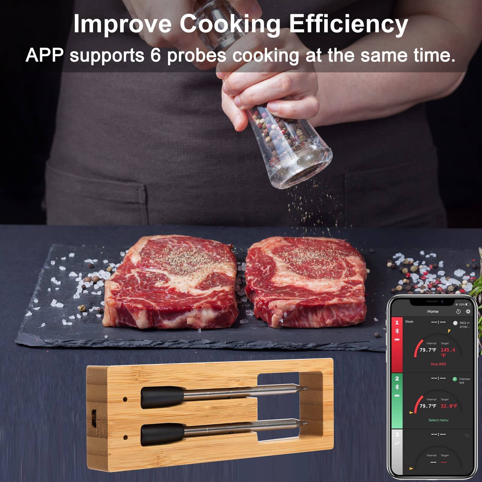 THE-387 Smart Bluetooth Meat Thermometer 500FT Wireless Range for