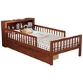 thumbnail image 6 of Twin Size Bed with Headboard Storage Rack, Two Under-Bed Drawers, Three-Side Guardrails for Safety and Security,Walnut, 6 of 16