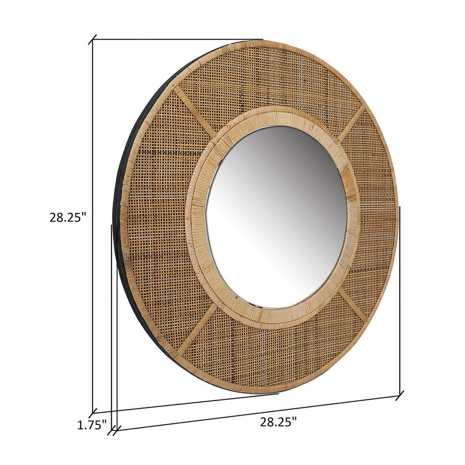 Maraya Tan Rattan-Bamboo Round Boho Wall Mirror