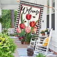 thumbnail image 2 of Spring Summer Tulip Welcome House Flag 28 x 40 Inch Double Sided Burlap Summer Bee Red Floral Buffalo Plaidd Large Yard Flag Summer Holiday Seasonal Outdoor Outside Decoration, 2 of 6
