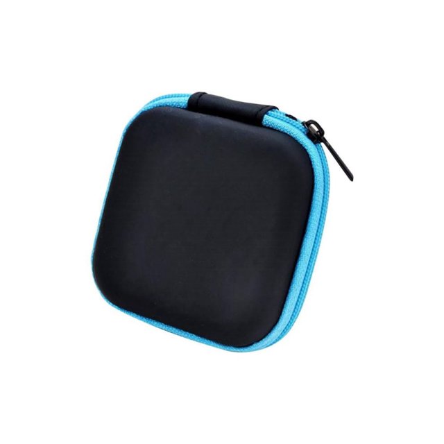 Carré Mini Universel Fermeture Éclair Écouteur Câble Données Cordon Sac de Rangement Sac Pochette-Bleu
