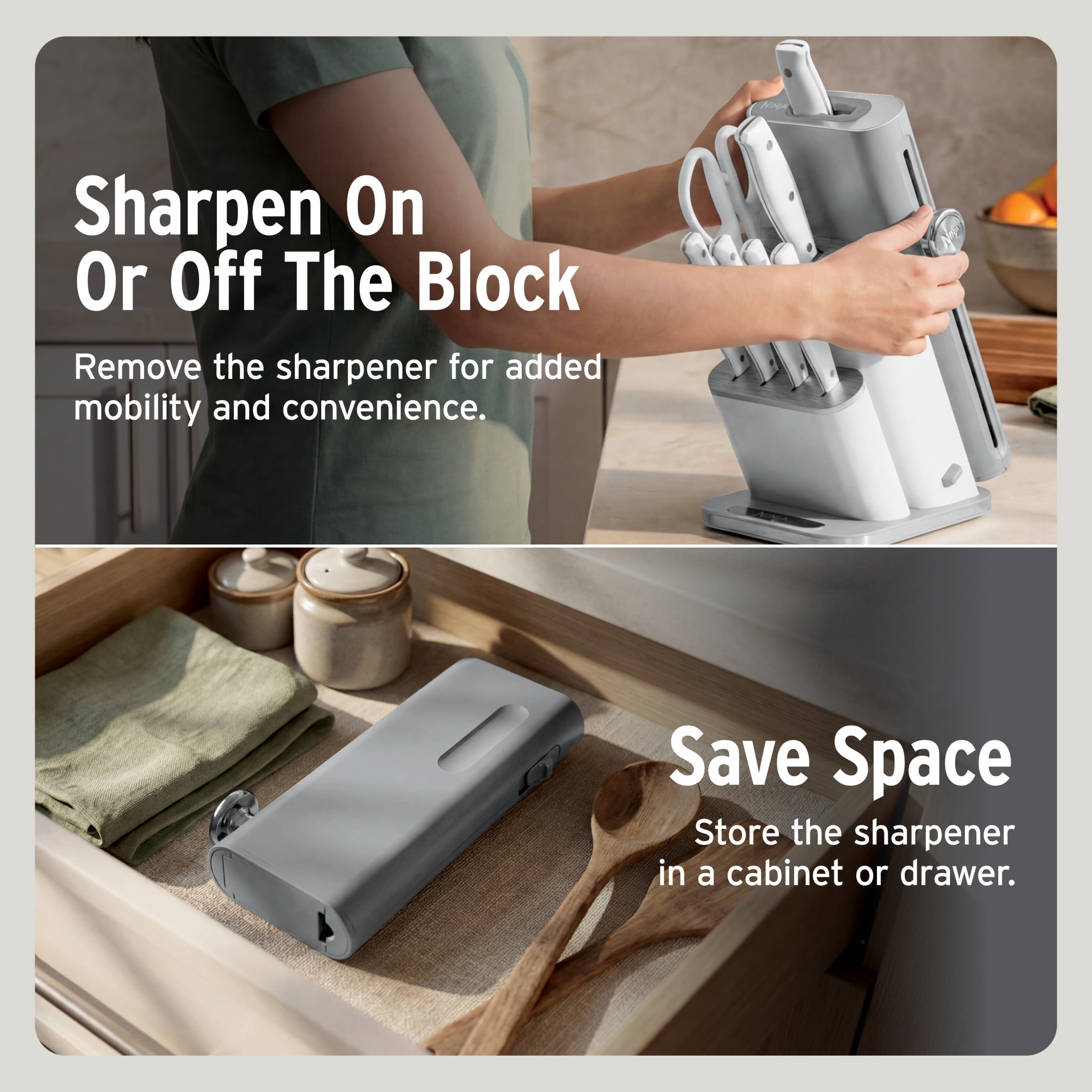 Ninja NeverDull Razor-Sharp 11-Piece Knife System with Removable Sharpener, Laser-Cut Blades, NK12011GY1, Light Gray