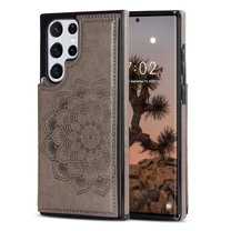 Dteck for Samsung Galaxy S23 Ultra Case with Card Holder,Magnetic Flower Back Flip Case Wallet Protective Kickstand Phone Cover for Galaxy S23 Ultra,Gray