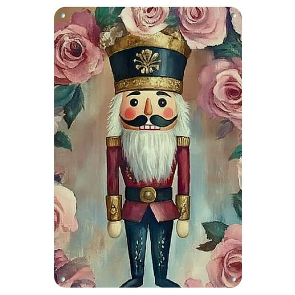 Charming Pink Nutcracker Metal Wall Art - Vintage Christmas Decor, Frameless Iron Sign with Floral Accents for Home & Party Ambiance, Easy to Hang, Christmas Wall Art