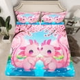 thumbnail image 2 of Homewish Cartoon Animal Axolotl Twin Sheet Sets,Cherry Blossom Twin Fitted Sheet,Pink Blue 03,For Girls,Microfiber Bedroom Decor,3-Piece, 2 of 7