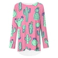 thumbnail image 2 of CLOOCL Women T-Shirt Cartoon Cactus Printed Oversized Tee Shirts Long Sleeves Lovely Tops, 2 of 6