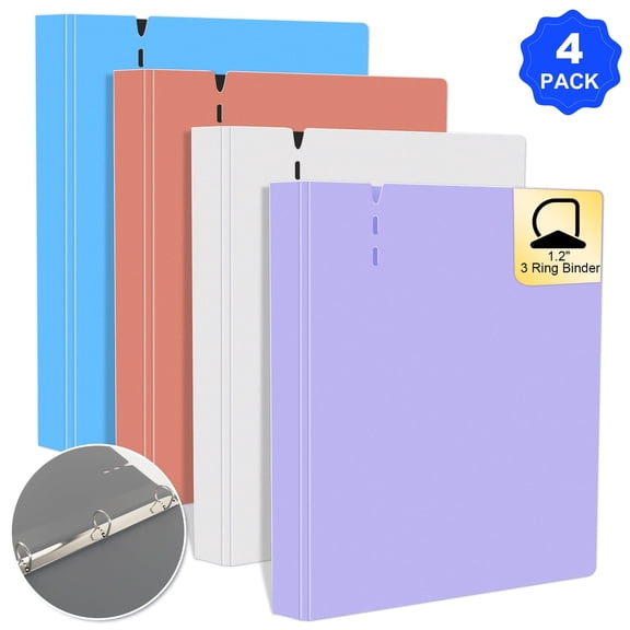 AGCAN 3 Ring Binder 1.2 inch, 4 Pack D Ring Binder, Assorted Colors, Large Capacity, Versatile Binders Fits 8.5'' x 11'' Letter Size Paper with 1 Interior Pockets for Office Home School