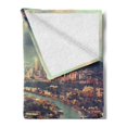 thumbnail image 2 of London Soft Flannel Fleece Throw Blanket, Panoramic Picture of Thames River and Tower Bridge Famous Cityscape, Cozy Plush for Indoor and Outdoor Use, 50" x 60", Almond Green Orange, by Ambesonne, 2 of 5