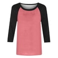thumbnail image 5 of VJGBEGW Womens Tops 3/4 Sleeve Shirts Round Neck Raglan Sleeve Loose Casual Tshirts Color Block Summer Tees Watermelon Red XL, 5 of 5