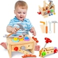 thumbnail image 1 of Wooden Tool Set Workbench, Detachable Screws Hand Tools Built-In Storage Educational, Interactive Pretend Repair Play Skill-Building Activities Decor for Home Yard Indoor Outdoor Play Gift, 1 of 5