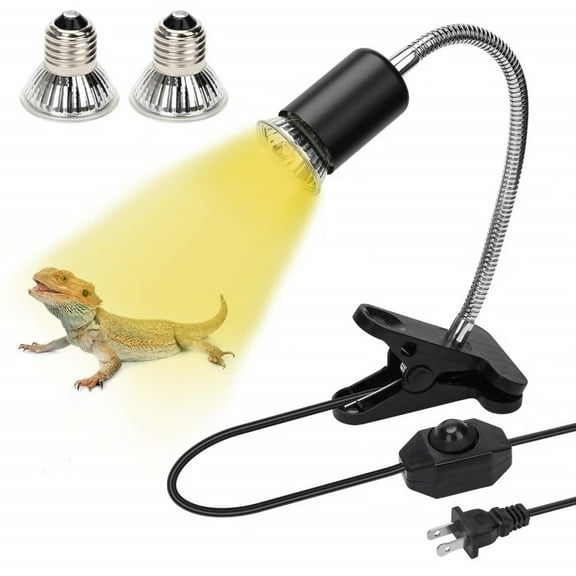 Reptile Heat Lamp, 50W Adjustable Turtle Heating Light for Lizard Reptile Included 2 UVA UVB Bulb Baking Lamp (E27, 110V) (Black)