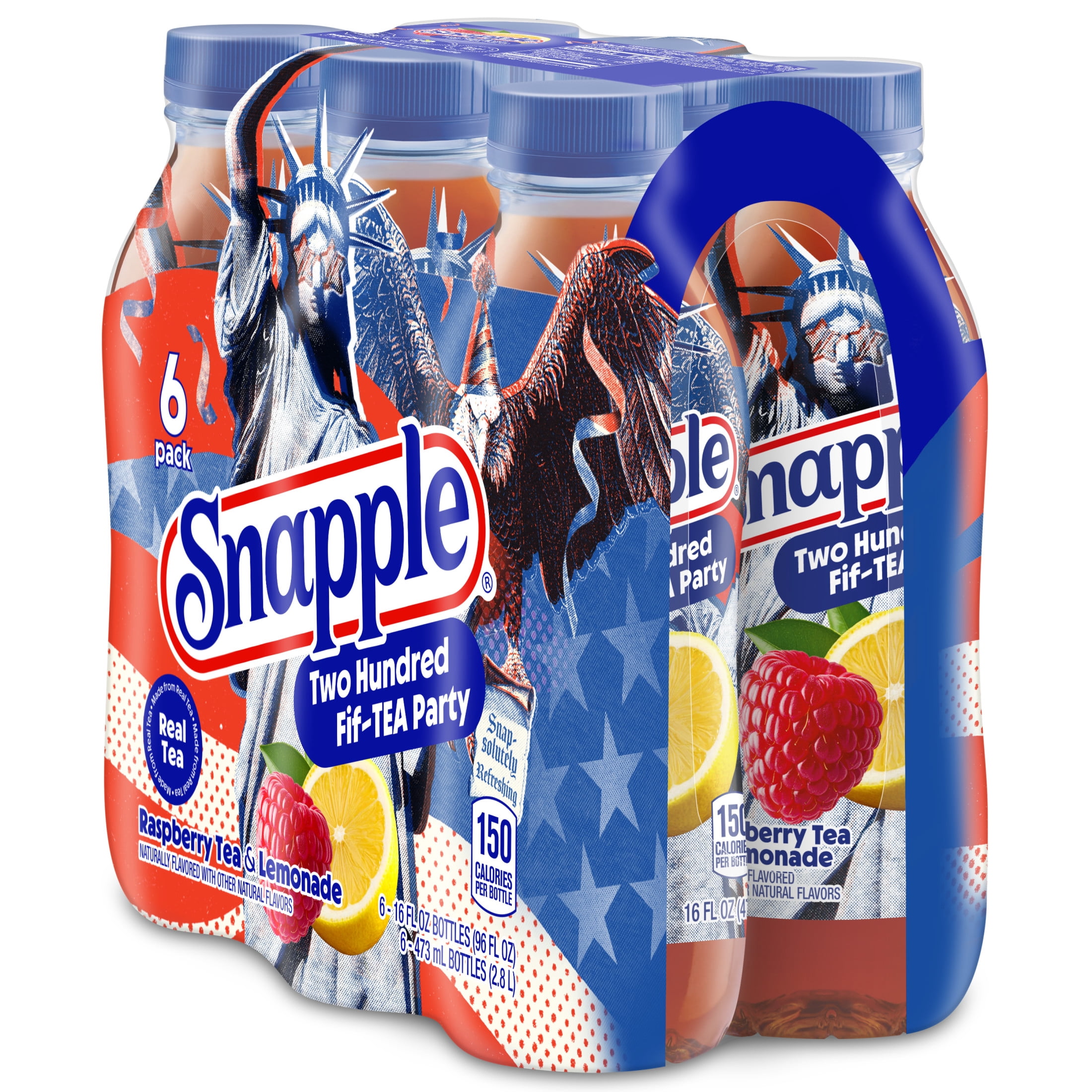 Snapple Raspberry Tea & Lemonade, Two Hundred Fif-TEA Party, Limited Edition, 16 fl oz, 6 Count Bottles