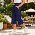 thumbnail image 6 of Fengactive Kids Summer Solid Loose Wide Leg Capri Sweatpants Drawstring Elastic Waist Large Patch Pocket Casual Athletic Cropped Trousers 5-15T, 6 of 9