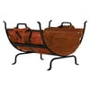 UniFlame Black Wrought Iron Log Holder with Leather Carrier