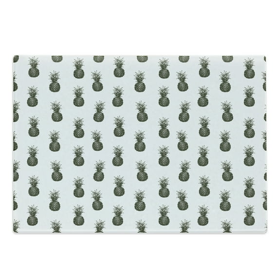 Tropical Cutting Board, Hand Drawn Sketch Illustration of Pineapples on Off-white Background, Decorative Tempered Glass Cutting and Serving Board, Large Size, Charcoal Grey and Ivory, by Ambesonne