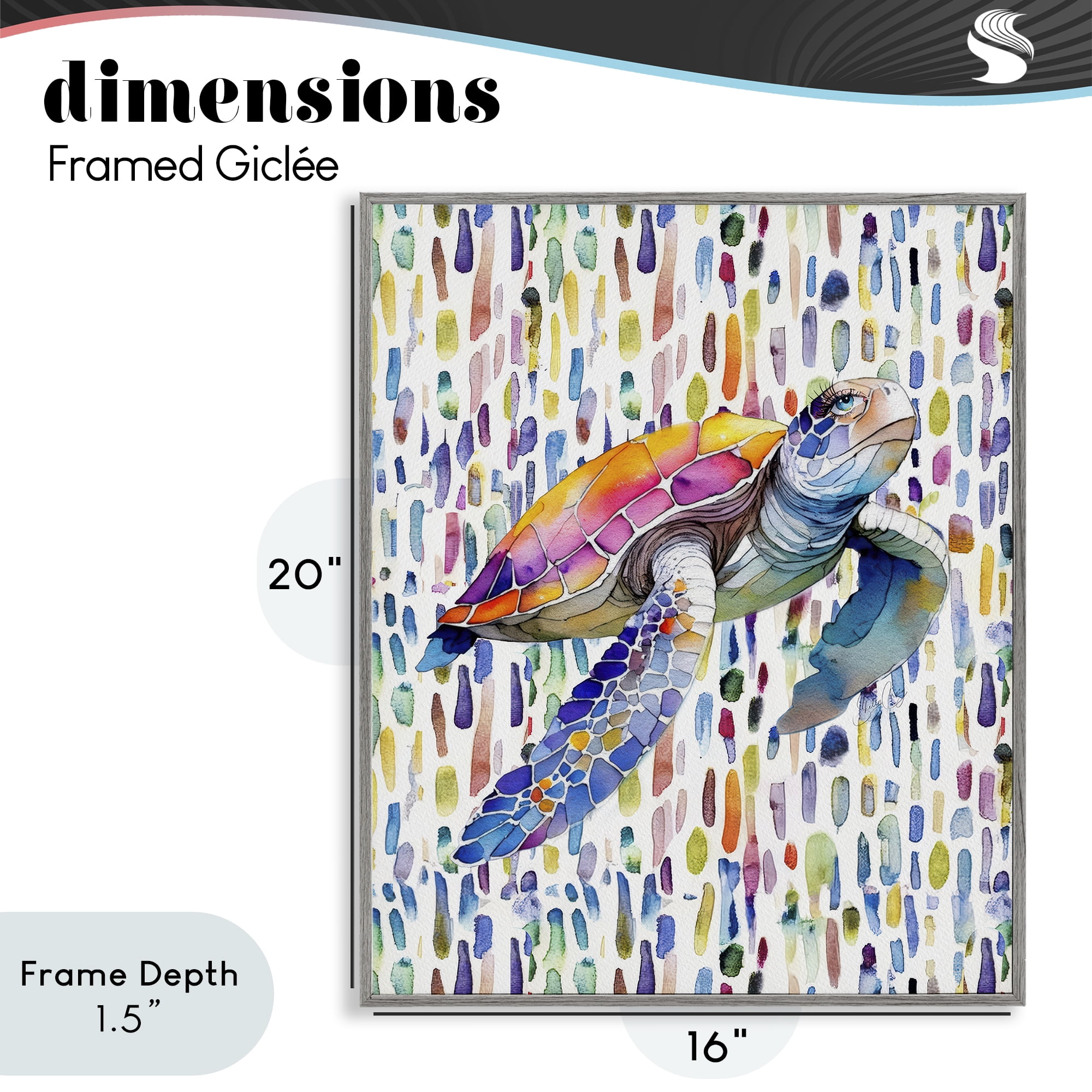 Stupell Industries Turtle on Colorful Dots Gray Framed Giclee Art, design by Shelly Craig