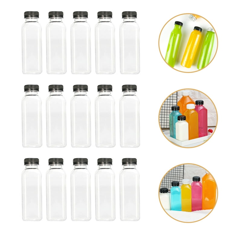 15pcs Empty Beverage Containers Plastic Juice Bottles with Lids for or  Juice Milk