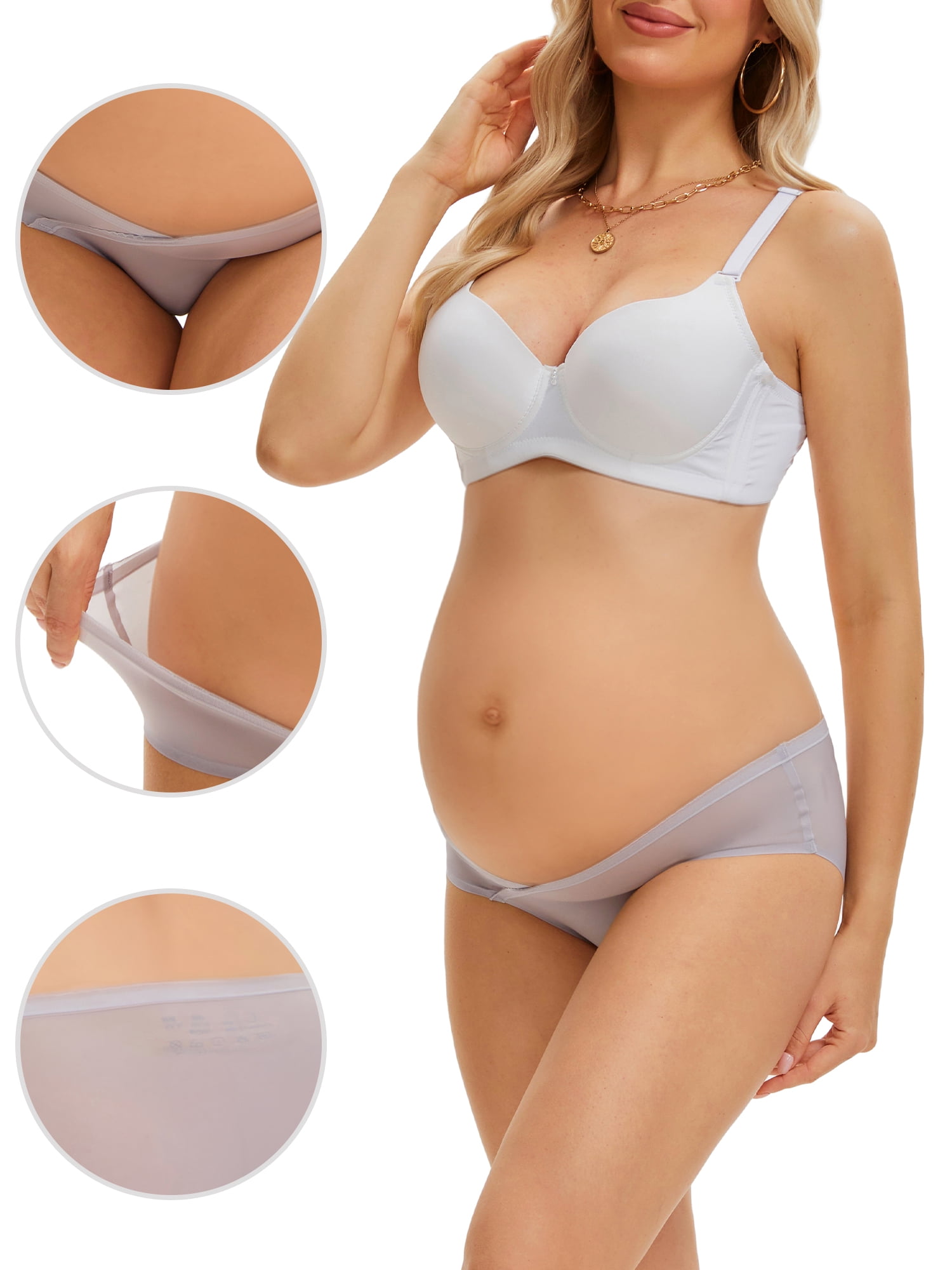 DARING DIVA Women's Maternity Underwear Ice Silk V-Shaped Belly Support Briefs XL Gray
