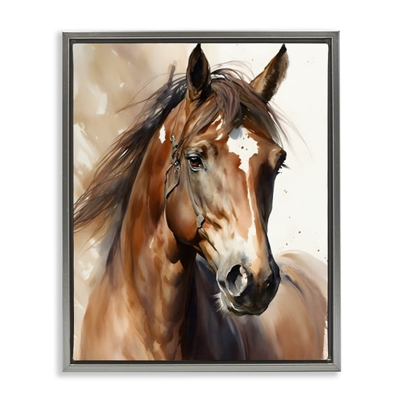 Stupell Industries Rustic Lodge Brown Horse Gray Floating Frame Canvas Art, 17 x 21, by Petals Prints Design