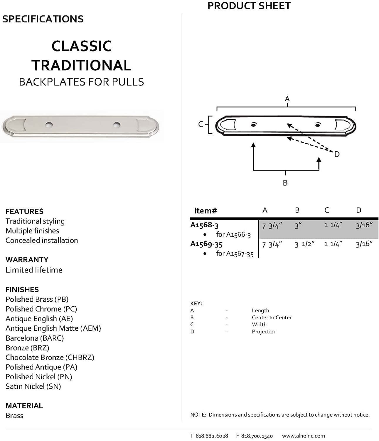 Alno A1569-35-AE Classic Cabinet Backplate for A1567-35 Antique English