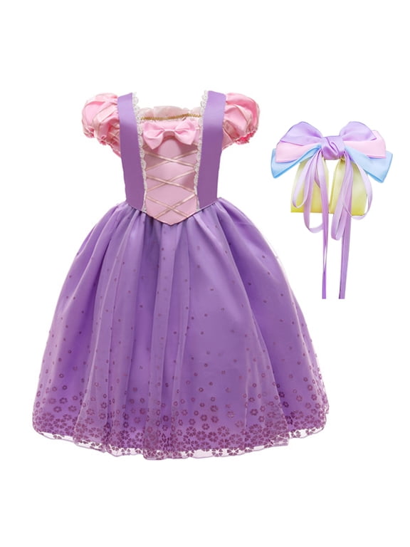 Girls Purple Princess Costume Birthday Party Dress with Accessories