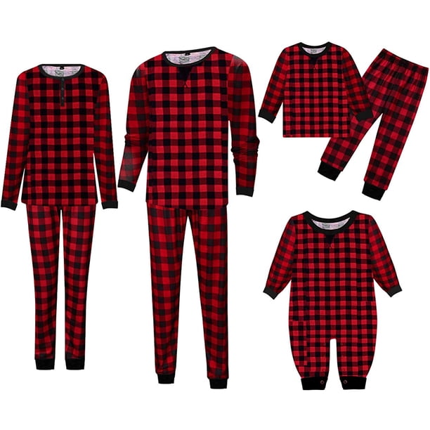 Conjuntos de pijamas de pijama a cuadros rojos a juego con la familia de Navidad Adepaton CJWUS-2115