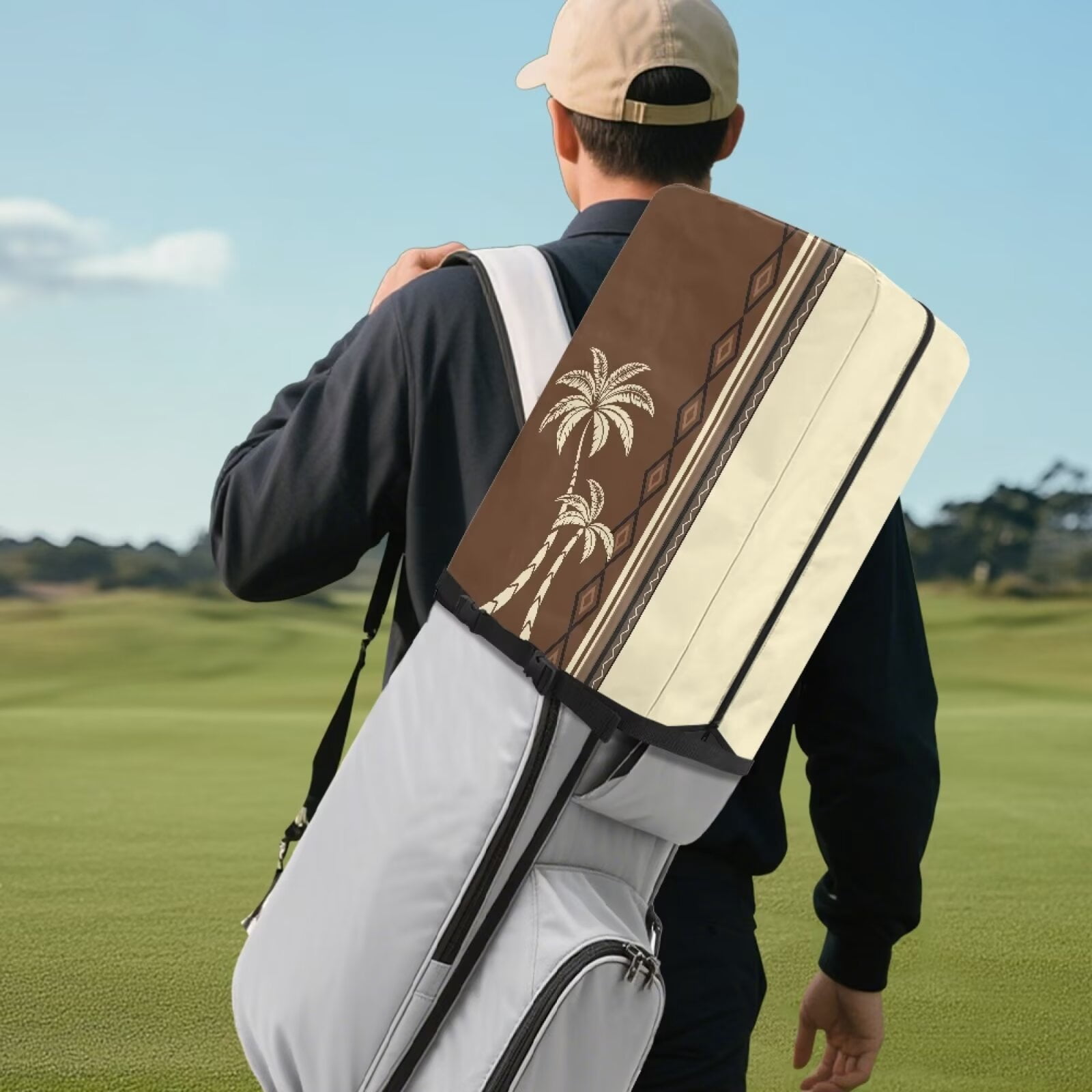 Chririnla Aztec Tribal Palm Portable Golf Bag Dust Cover with Snap Button Universal Club Protector for Most Stand Bags, Cart Bags & Tour Bags