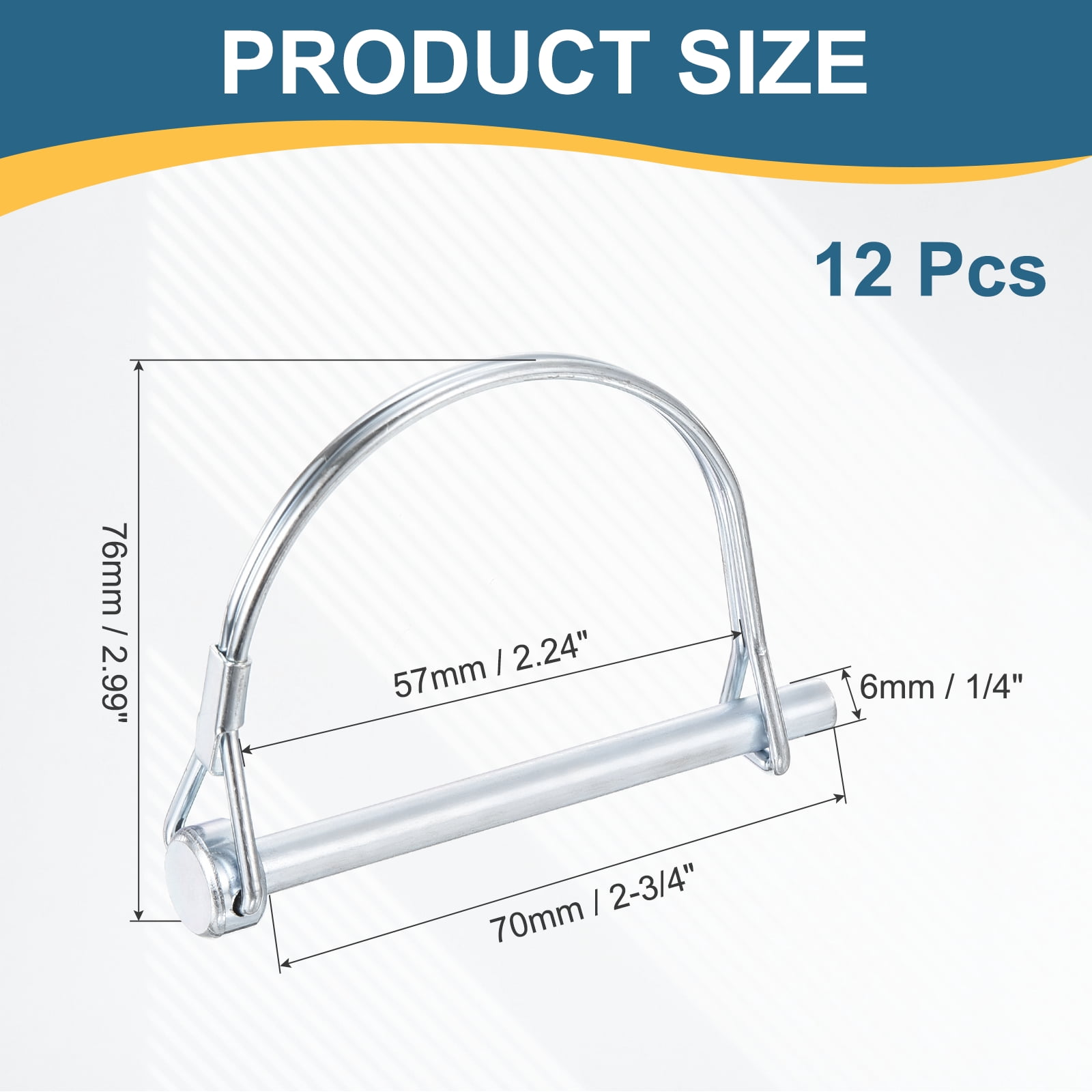 Uxcell 12pcs Trailer Coupler Pin (1/4" x 2-3/4" M6) - Wire Lock Pin Safety Shaft Locking Hitch PTO Pins, for Farm Trailers Towing Lawn Hitches Garden Tractor Kayak Boat