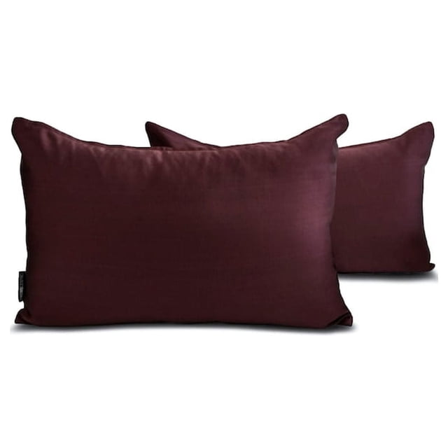 Funda de cojín lumbar decorativa HomeCentric, color vino, paquete de 2, 35 x 50 cm (14" x 20"), funda de cojín rectangular lisa de satén, estilo moderno liso - Satén flameado color vino
