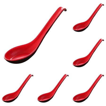 Miyuadkai 6Pcs Asian Soup Spoons Chinese Japanese Miso Ramen Wonton Dumpling Pho Rice Noodle Soba Soup Spoons Red Soup Spoons