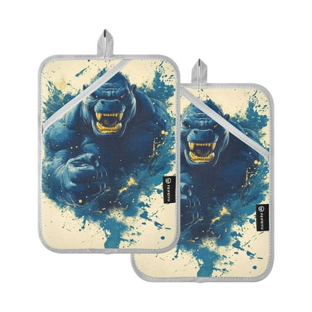 

Orangutan Set of 2 Heat-Resistant Quilted Pads Silver Polyester 7 x 9.8