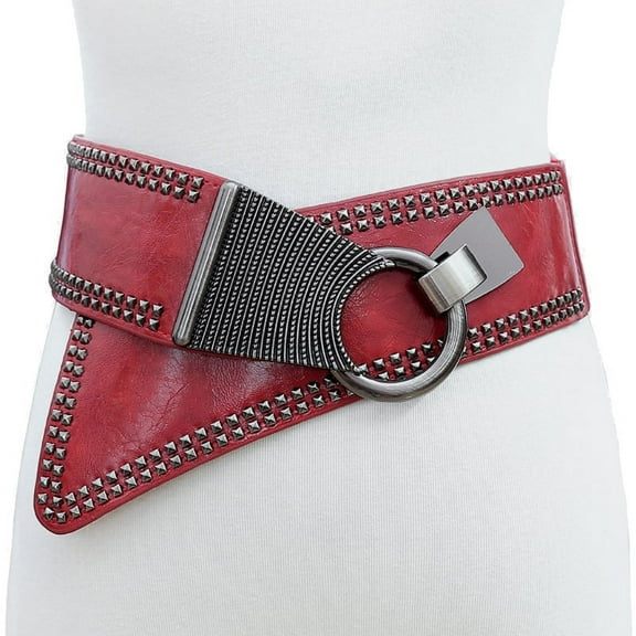 HGYCPP Women's Waist Belts Plus Size Dresses leather Elastic Stretch Cinch Belt with Fashion Metal Interlock Belt Buckle