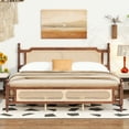 thumbnail image 2 of Lisonu King Size Bed Frame with Rattan Headboard & Footboard, Solid Pine Wood Platform Bed with Center Support, Walnut Finish, 2 of 8