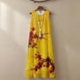 thumbnail image 4 of Xoenoiee Yellow Plum Blossom Print Women's Linen-Like Summer Dresses 2026, Sleeveless Maxi Dress Ankle-Length Crewneck Casual Flowy Sundresses with Pockets for Beachwear Resort Wear, Size S, 4 of 7