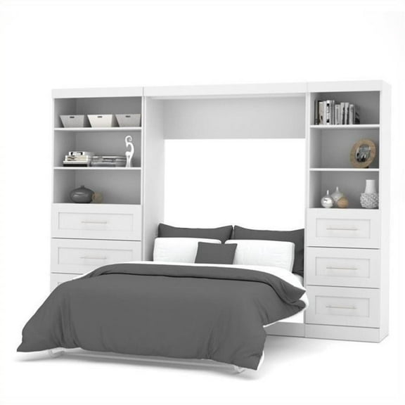 Atlin Designs 120" Full Wall Bed with 2 Piece 6-Drawer Storage Unit in White
