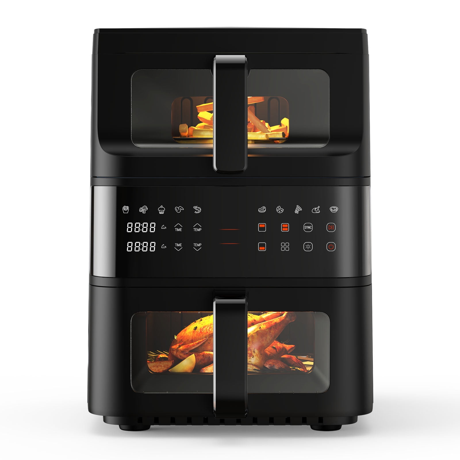 11QT Dual Basket Air Fryer, 10-in-1 Air Fryer Oven with 3D Hot Air Circulation, LED Touchscreen, Nonstick Dishwasher-Safe Baskets, Visible Window, Stainless Steel, Black