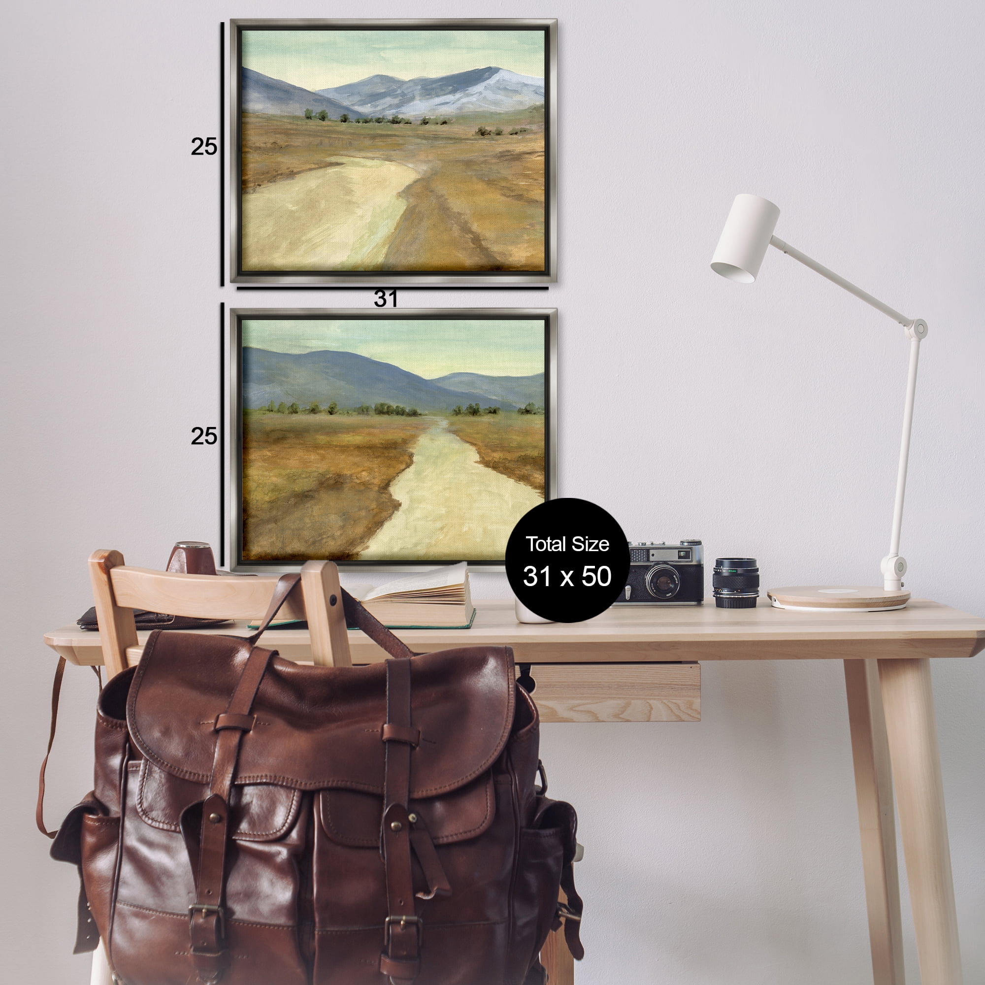 Stupell Industries Barren Desert Path Landscape & Nature Painting Gray Floater Framed Canvas Art Print Wall Art, 31 x 25, Set of 2