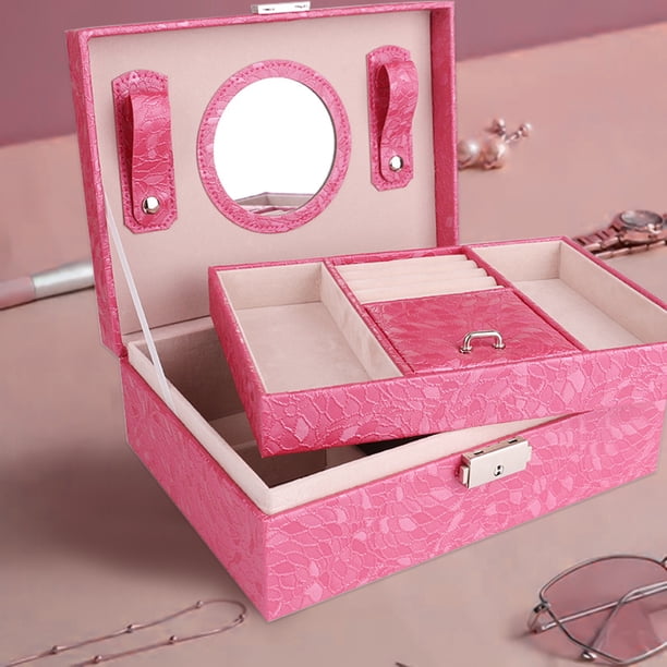 Joyero con Cerradura y Espejo, Organizador de Joyas, Estuche de Almacenamiento con Dos Capas de Exhibición para Aretes, Pulseras, Anillos y Relojes.
