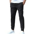 thumbnail image 2 of Men's Stretch High Multi Pockets Durable Pants Men Comfy Lightweight Drawsting Work Hiking Elastic Waist Stretch Comfy Work Dress Pants Black XL, 2 of 5