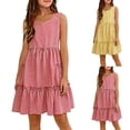 thumbnail image 1 of Ashirexll Robes d'Été pour Ados Enfants Sans Manches Couleur Unie Col Rond Coupe Ajustée Bretelle Robe Débardeur Ligne A pour Ados Enfants, 1 of 7