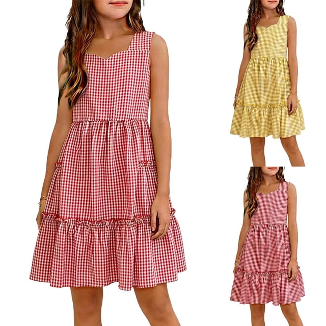 Ashirexll Robes d'Été pour Ados Enfants Sans Manches Couleur Unie Col Rond Coupe Ajustée Bretelle Robe Débardeur Ligne A pour Ados Enfants