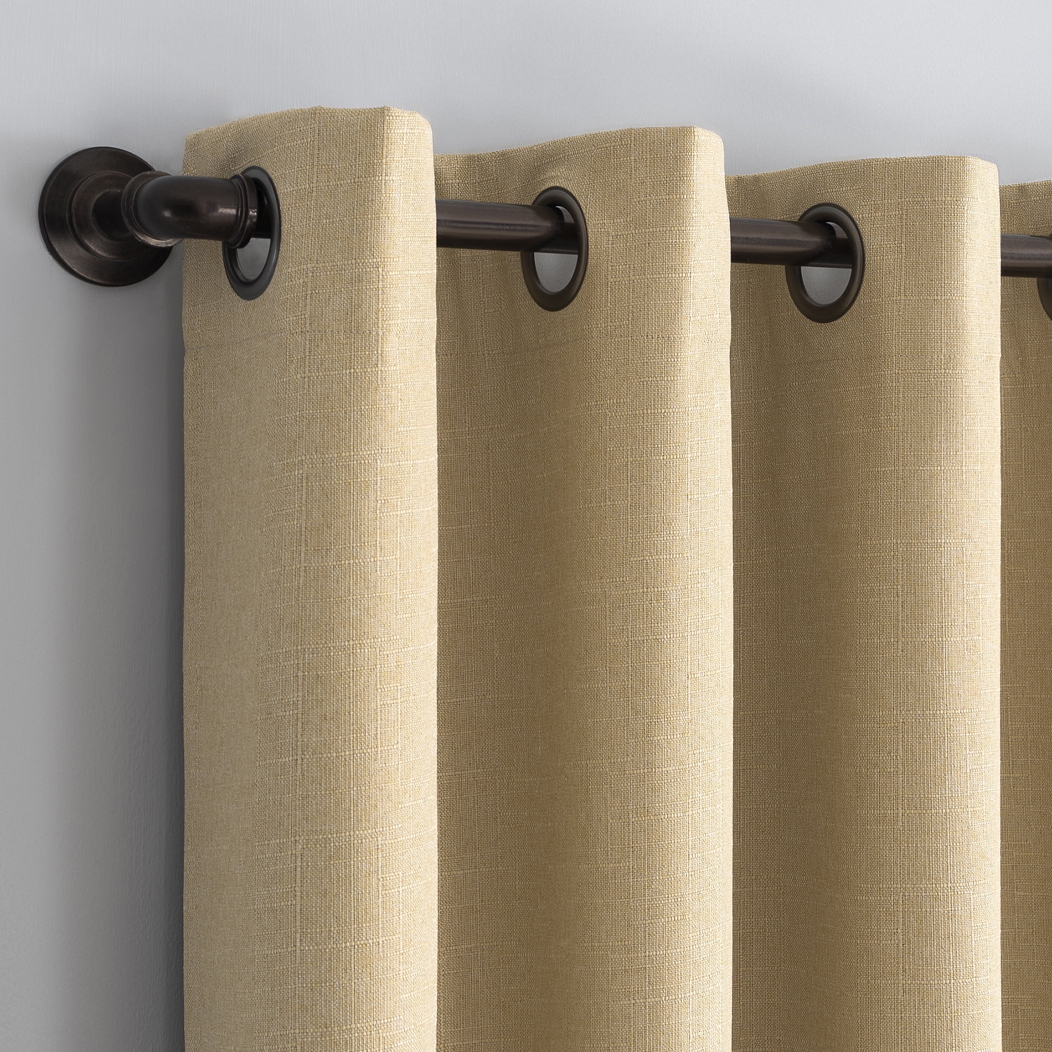 Sun Zero Channing Grid Texture Draft Shield Fleece Insulated 100% Blackout Grommet Curtain Panel, 50X63, Soft Gold