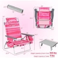 thumbnail image 3 of Backpack Beach Chair, 5 Position Adjustable Camping Chairs with Aluminum Table, Head Pillow, Cooler Bag, Cup Holders, Folding Beach Chairs for Adults (with Table, Pink Stripe), 3 of 9