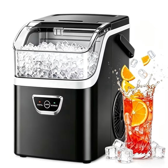 Nugget Ice Maker Countertop with Handle, Ready in 4 Mins, Max 40lbs/24H, Chewable Ice, Self-Cleaning, Portable Sonic Ice Maker with Basket and Scoop