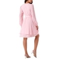 thumbnail image 3 of INSPIRE CHIC Vestido corto de línea A con cuello en V profundo, mangas largas y lazo en la cintura, color rosa L, 3 of 5