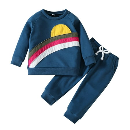 

LBECLEY New Born Babies Toddler Boys Girls Long Sleeve Rainbow Pullover T Shirt Sweatshirt Tops Pants Outfits Headband Bundle Girls Sweatshirt Navy 120