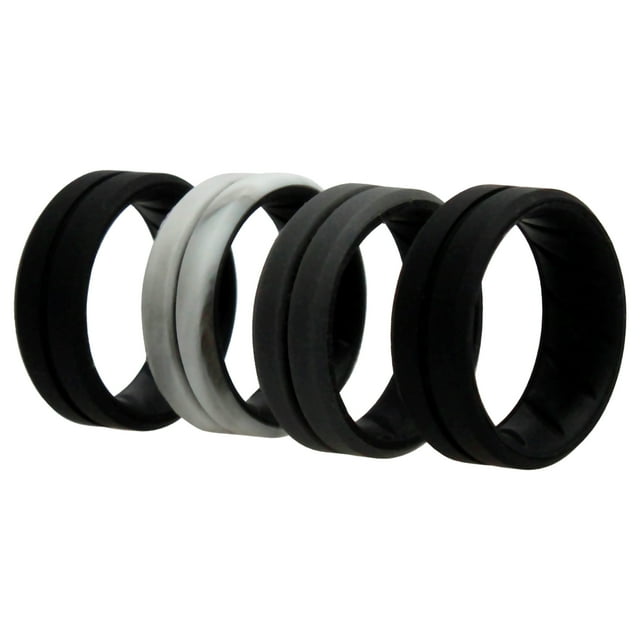 Juego de anillos de boda de silicona BR de línea media - Mármol de ROQ para hombres - Anillo de 4 x 7 mm
