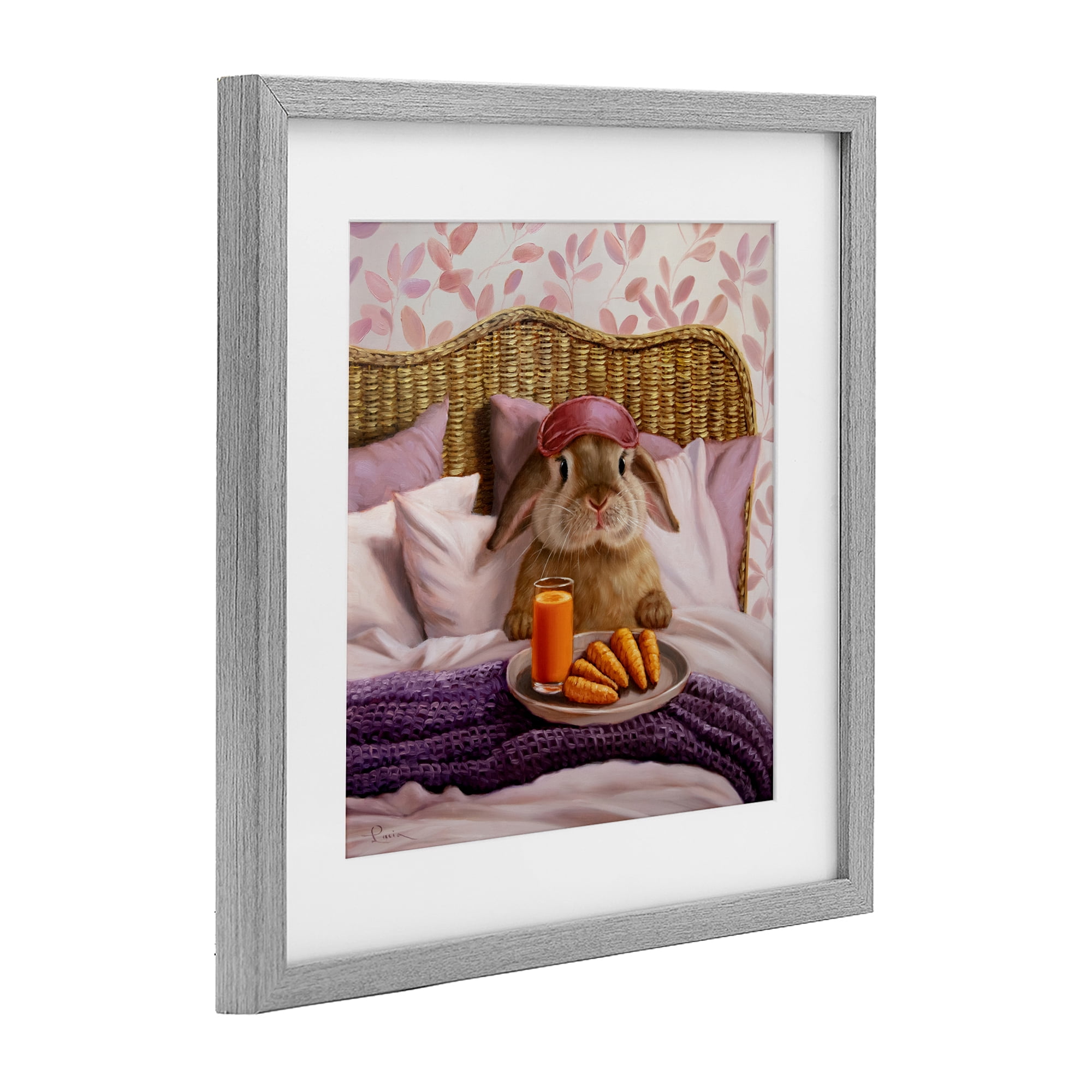 Stupell Industries Hoppy Meal Bunny in Bed Gray Framed Print Under Glass, design by Lucia Heffernan