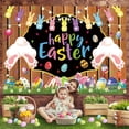 thumbnail image 2 of 7×5FT Spring Easter Backdrop Easter Bunny Backdrop Glitter Bunny Rabbit Colorful Eggs Floral Decorations Wooden Wall Photo Background, 2 of 6